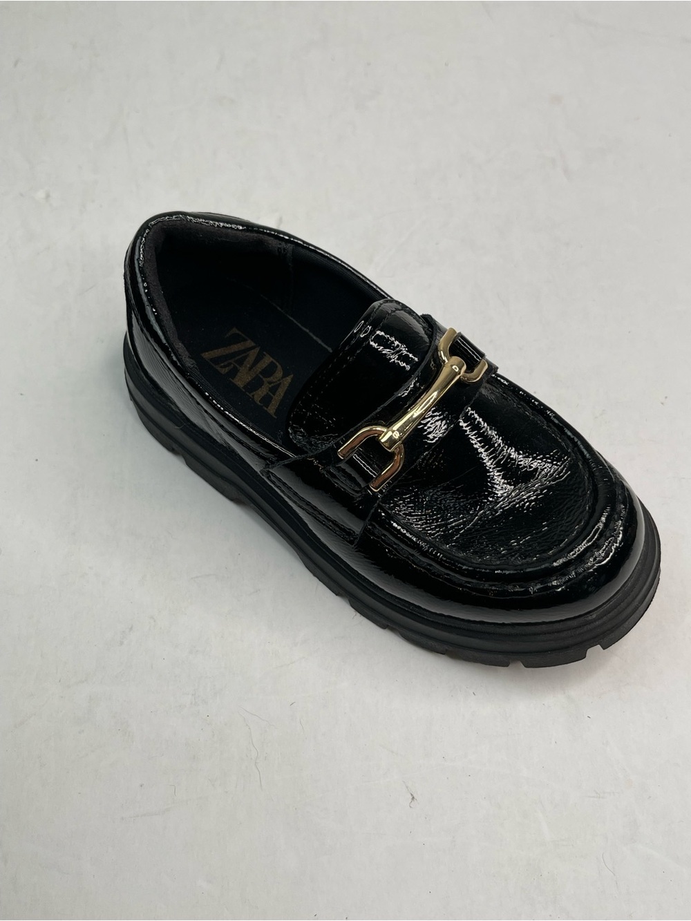 Zara Toddler Girl Black Patent Lug Loafers Horse Bit Shoes Size EU 25 US 8